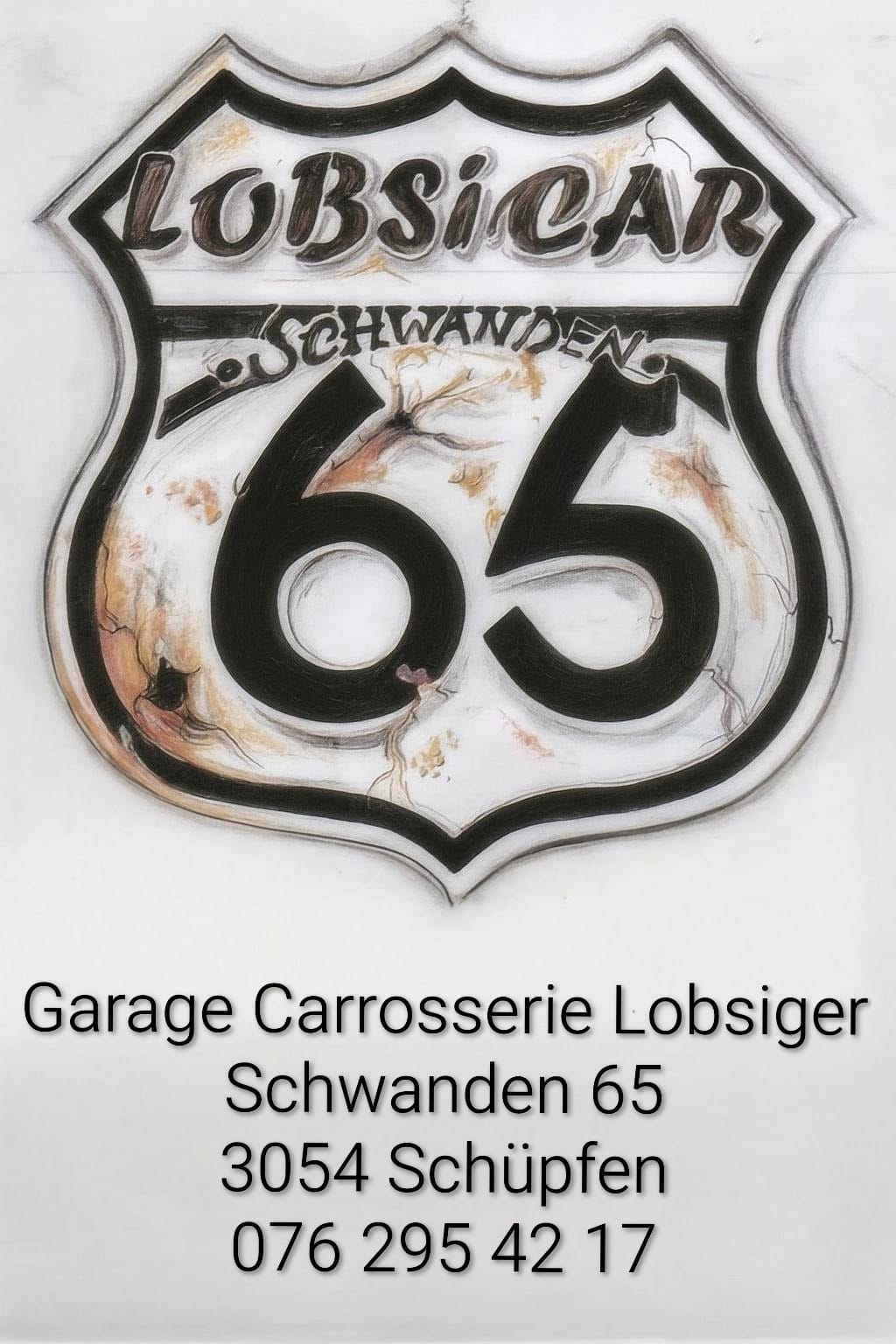 Das handgemalte Lobsicar Route-65-Schild